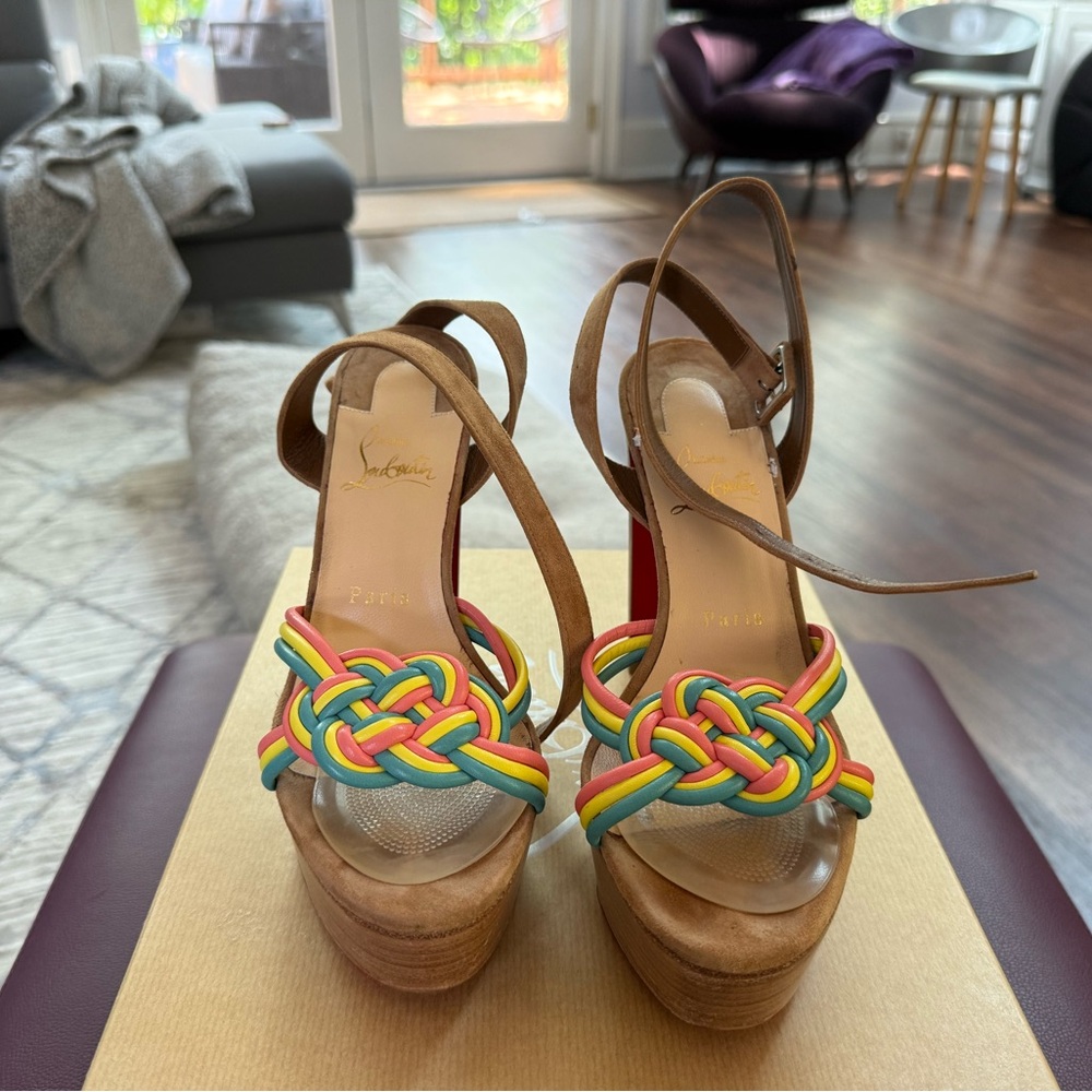 Christian Louboutin Brown and Red Heels with Elegant Platform